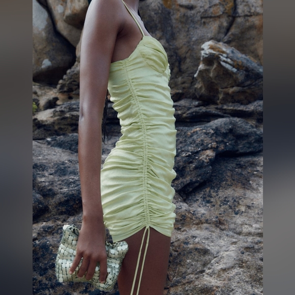 ZARA limited edition adjustable length ruched gathered satin dress - Picture 2 of 10